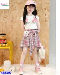 Set áo Kitty, váy caro hồng
