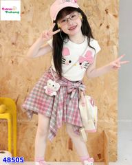 Set áo Kitty, váy caro hồng