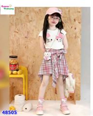 Set áo Kitty, váy caro hồng