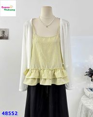 Set áo dây vàng caro + khoác trắng