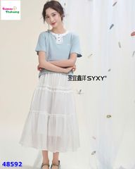 Set áo xanh, chân váy trắng