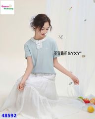 Set áo xanh, chân váy trắng