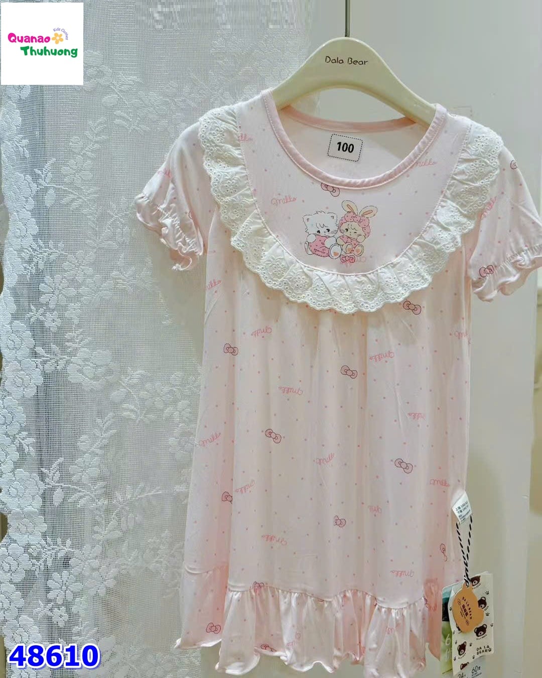 Đầm ngủ Tobela mèo hồng