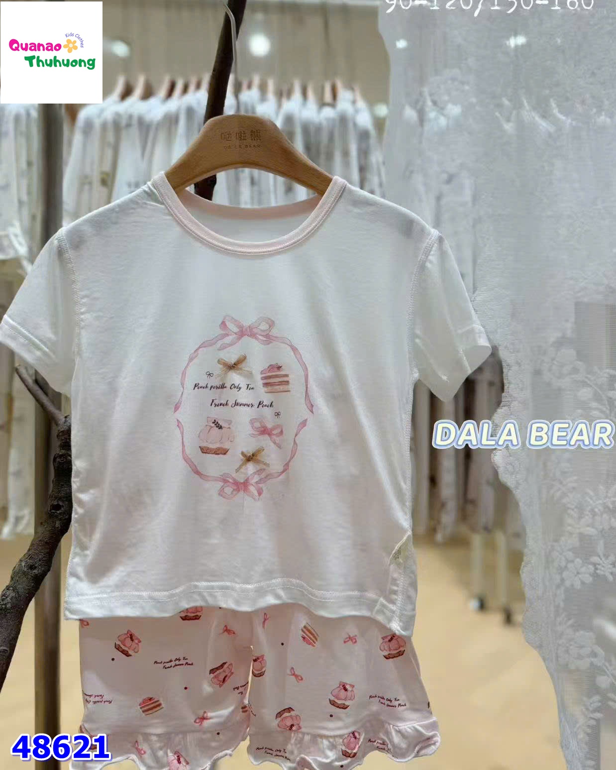 Bộ Tencel kem nơ hồng