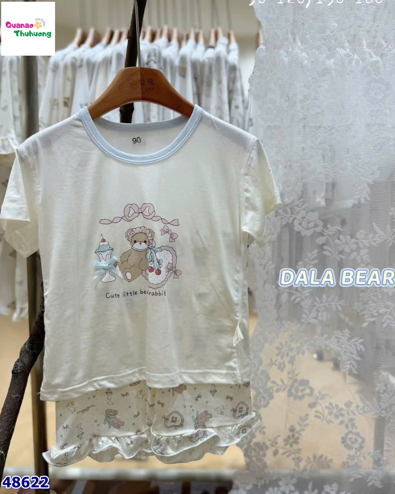 Bộ Tencel gấu nơ hồng