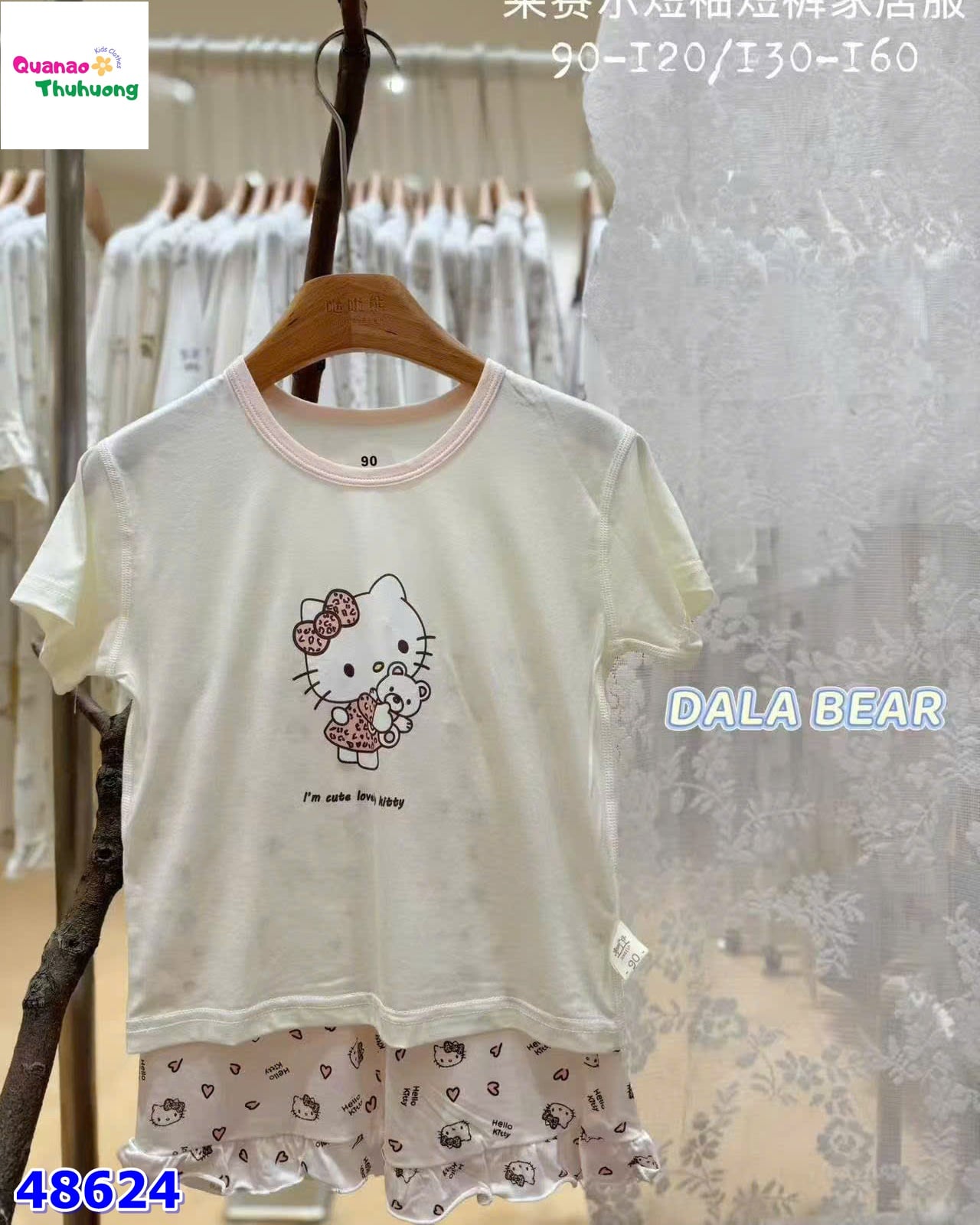 Bộ Tencel Kitty nơ hồng