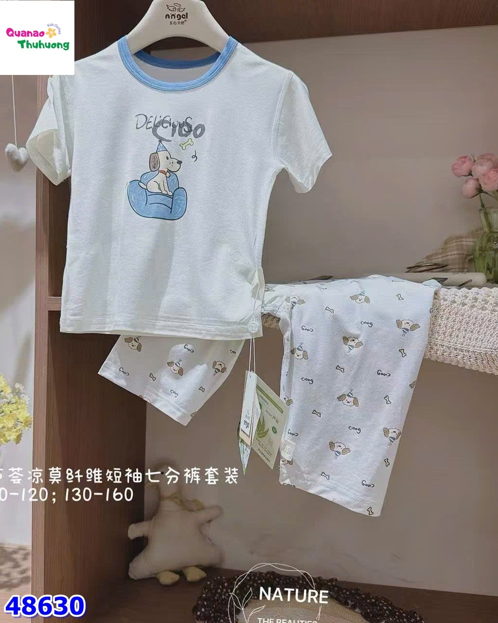 Bộ Tencel lửng chó ghế xanh