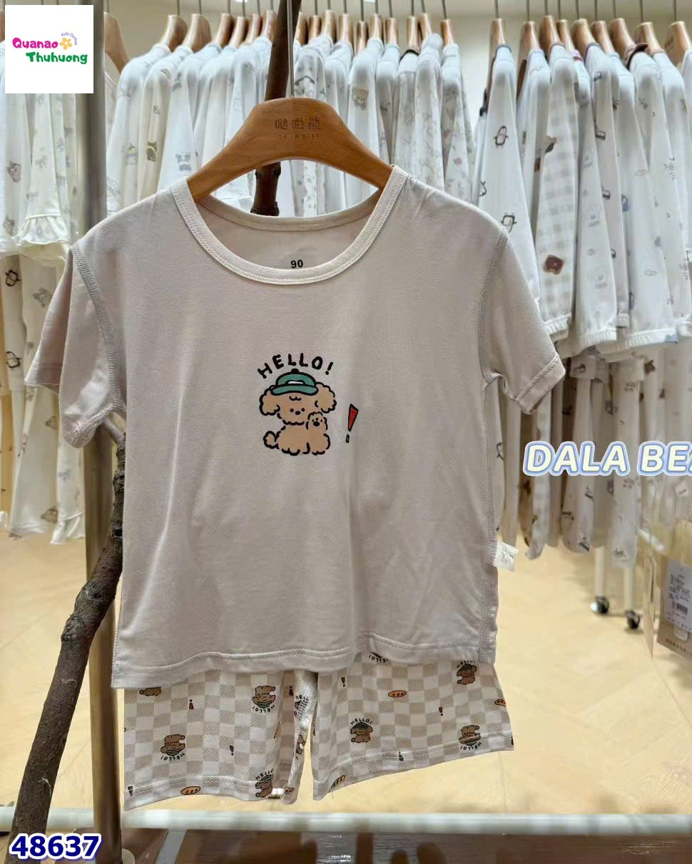 Bộ Tencel nâu chó hello