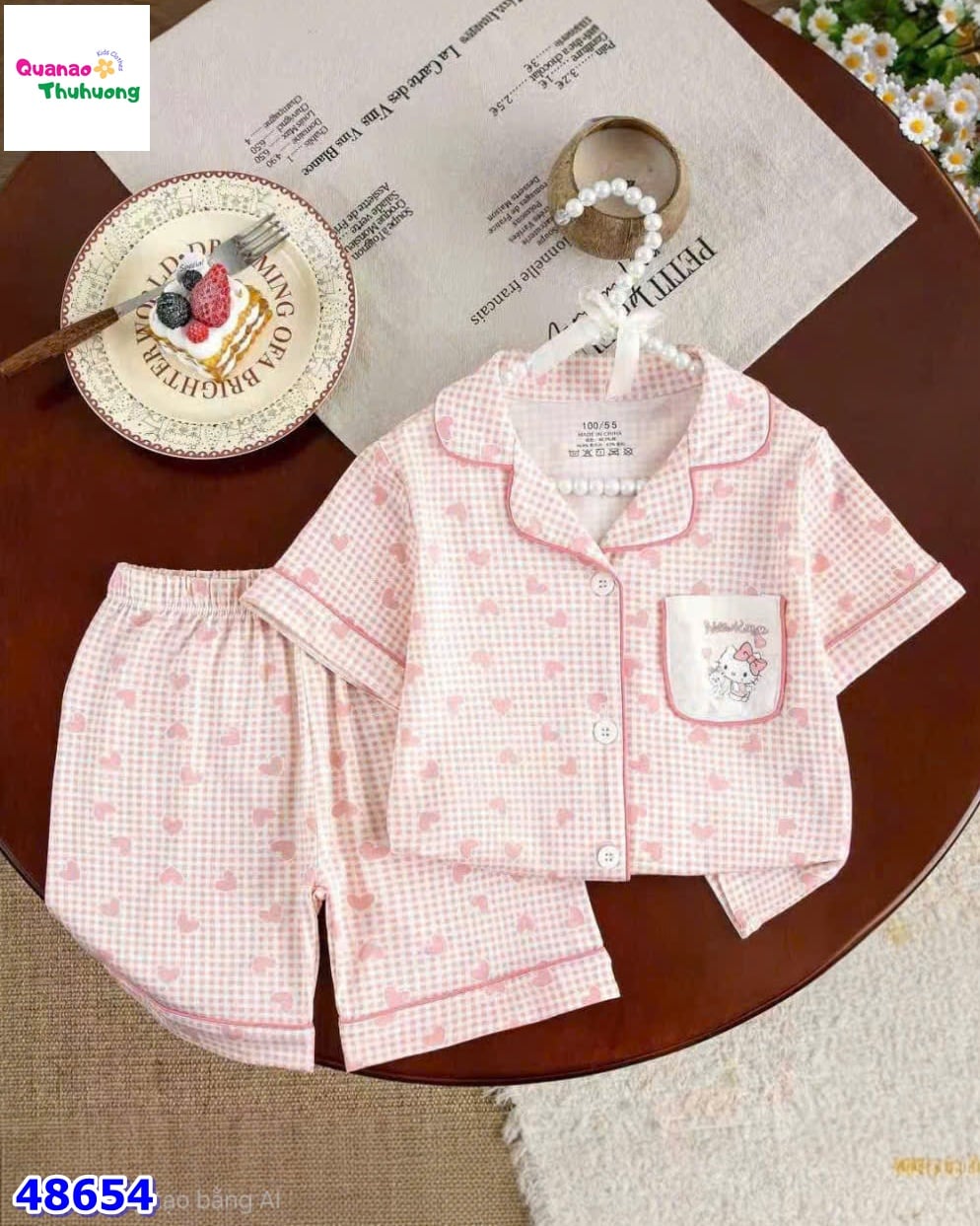 Bộ Pyjama hồng tim Kitty