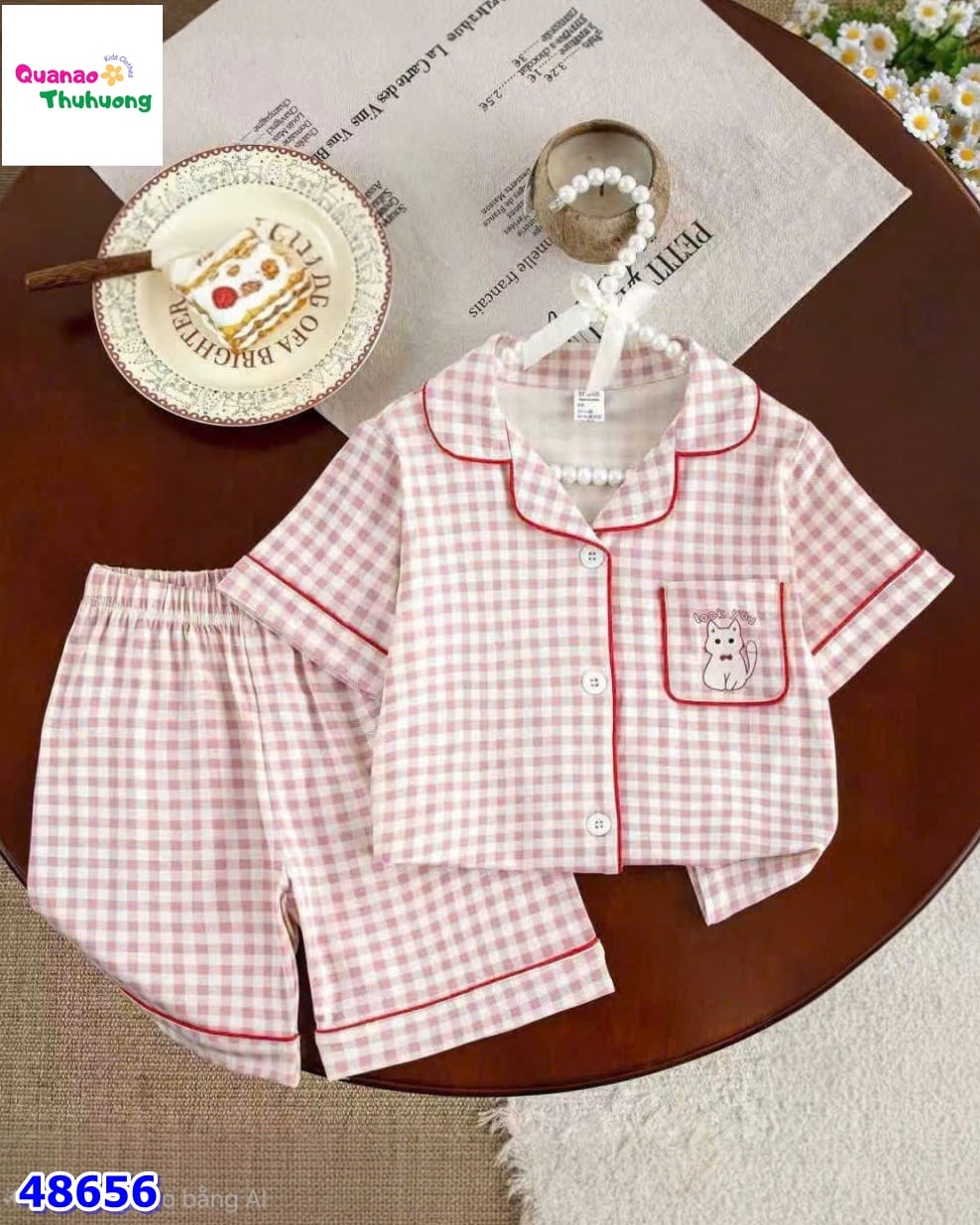 Bộ Pyjama caro hồng