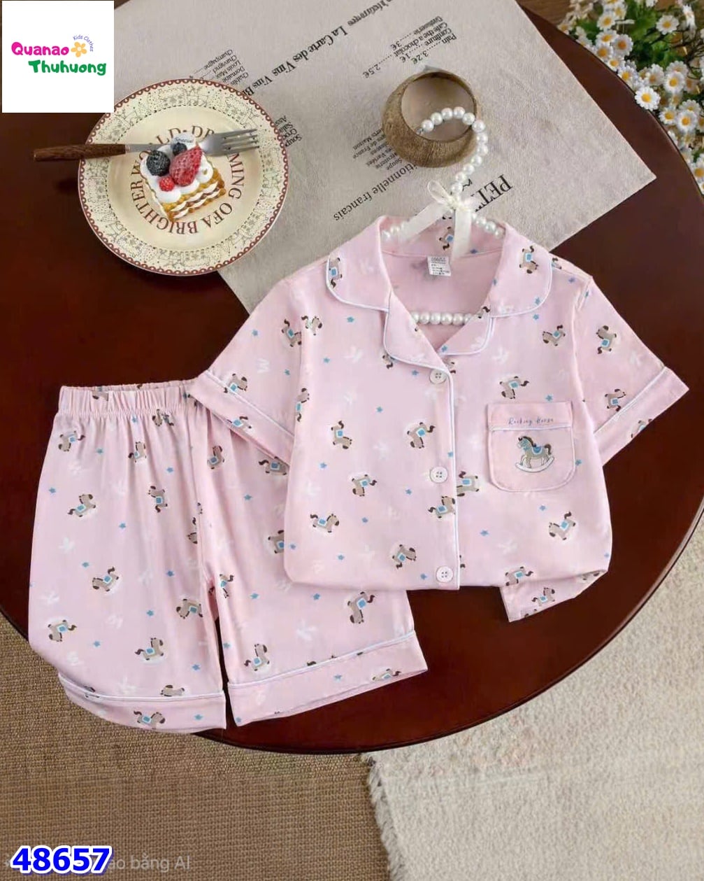Bộ Pyjama hồng ngựa nhí