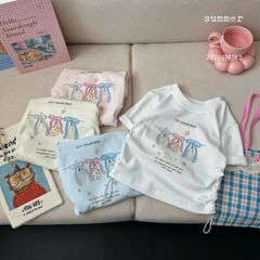 Áo thun trắng thêu nơ 3 màu