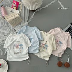 Áo thun xanh thêu nơ 3 màu