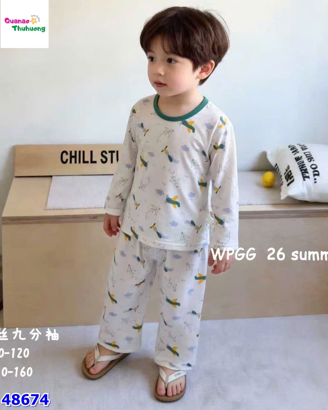 Bộ Tencel dài trắng máy bay