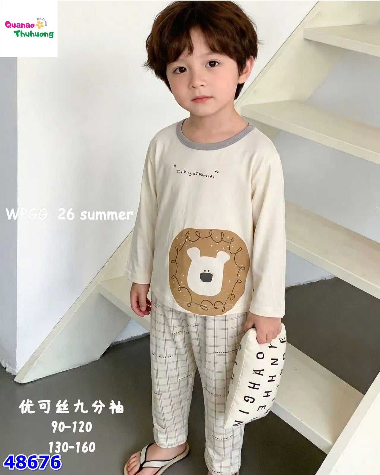 Bộ Tencel dài kem gấu king of forents