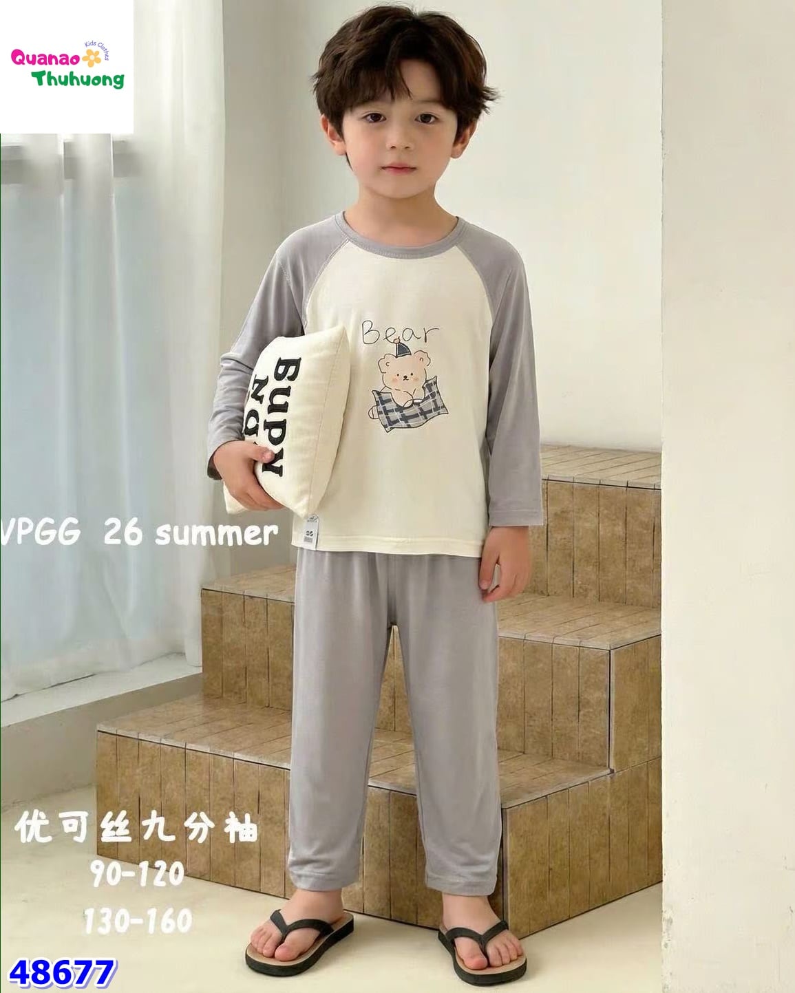 Bộ Tencel dài kem gấu ôm gối