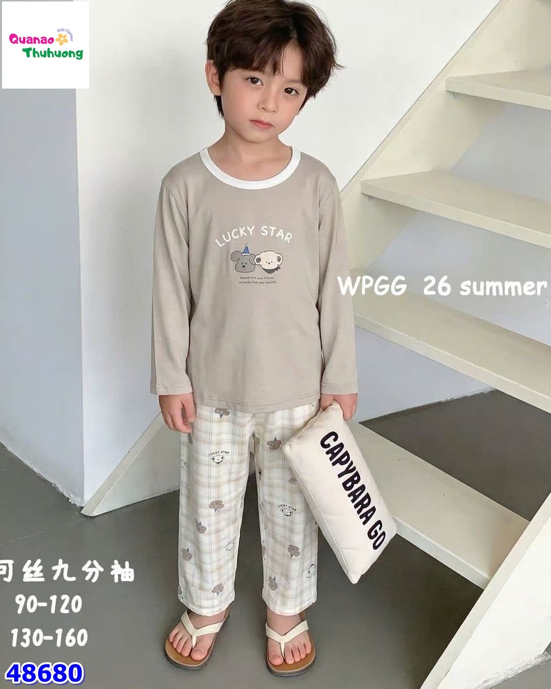 Bộ Tencel dài nâu gấu Lucky start