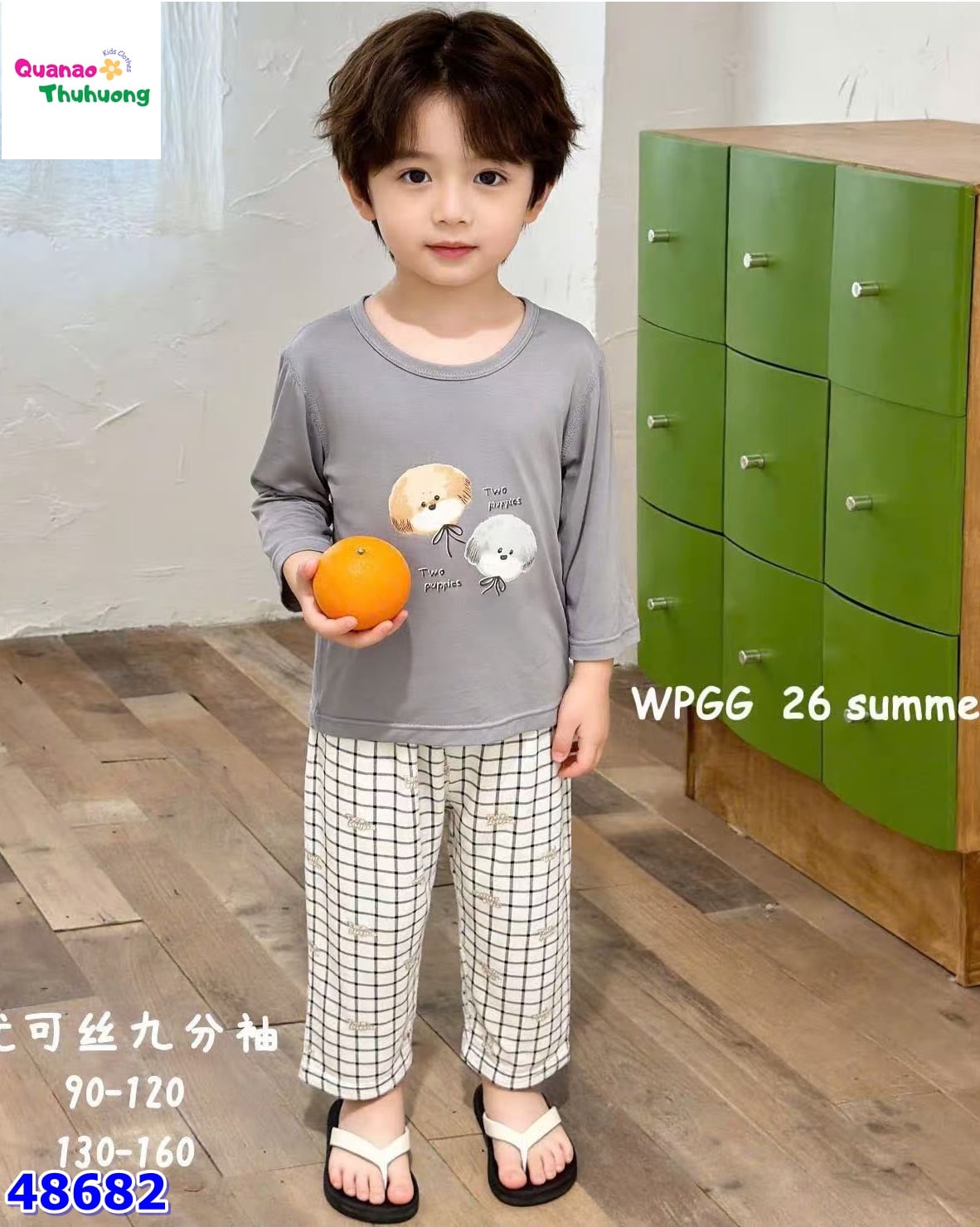 Bộ Tencel dài xám 2 con chó