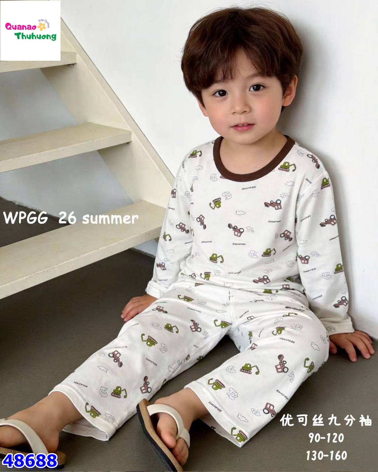 Bộ Tencel dài trắng xe cẩu