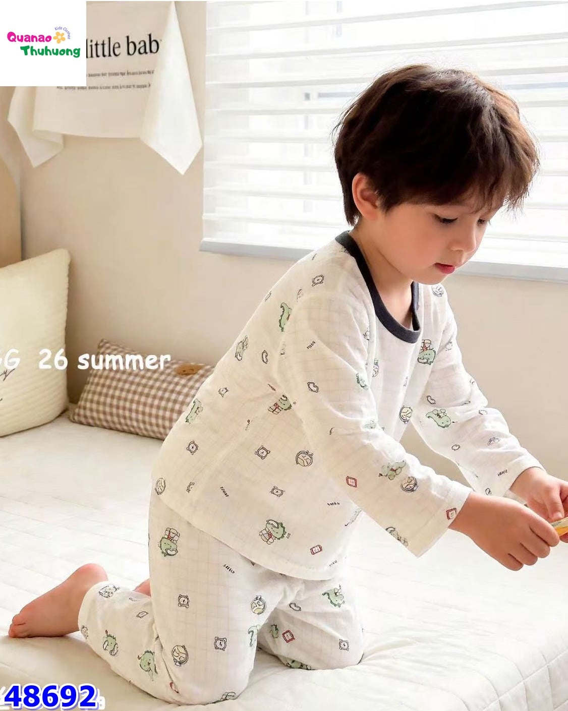 Bộ Tencel dài trắng kẻ khủng long