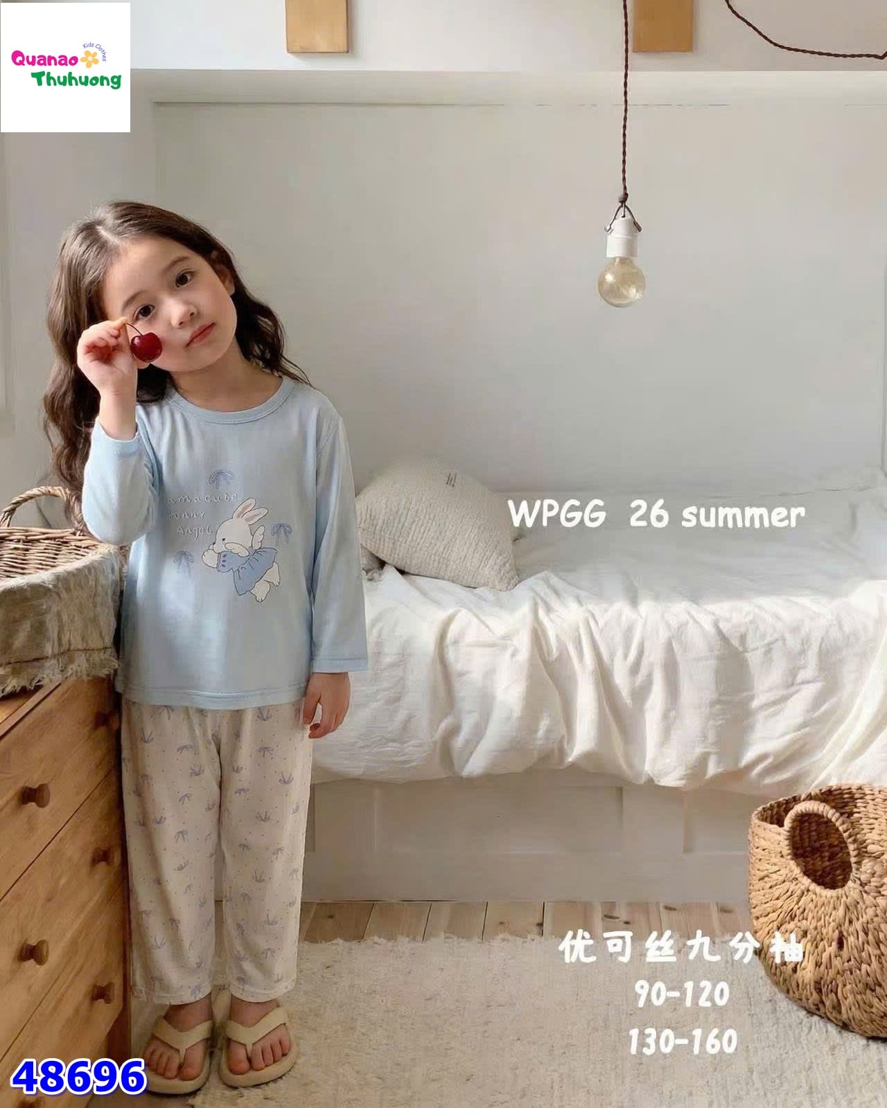 Bộ Tencel dài xanh thỏ nơ