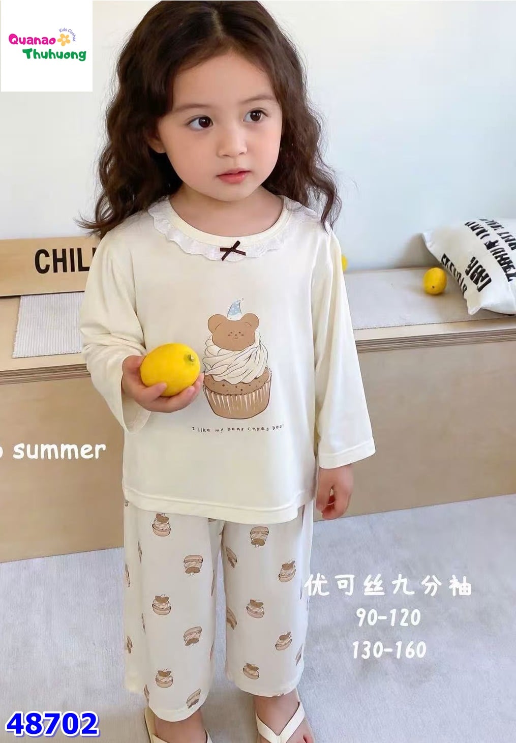 Bộ Tencel dài kem gấu cupcake