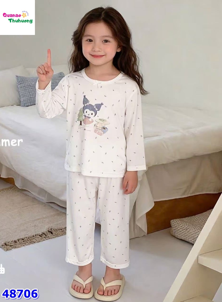 Bộ Tencel dài trắng kuromi lớn