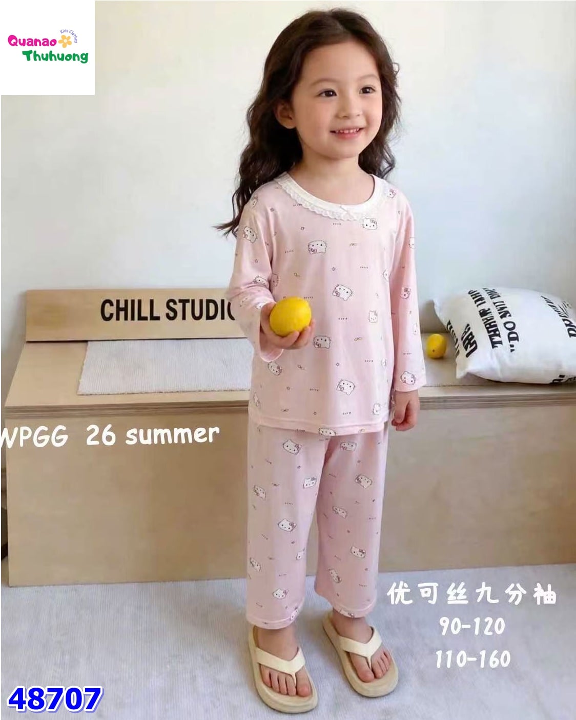 Bộ Tencel dài hồng Kitty nhí ngôi sao