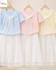 Set áo hồng Kitty, chân váy trắng