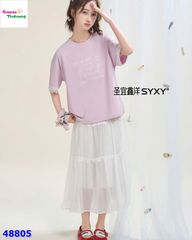 Set áo tím thêu Puppy, váy trắng
