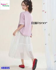 Set áo tím thêu Puppy, váy trắng