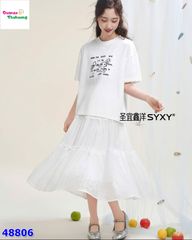 Set áo trắng thêu Puppy, váy trắng