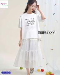 Set áo trắng thêu Puppy, váy trắng