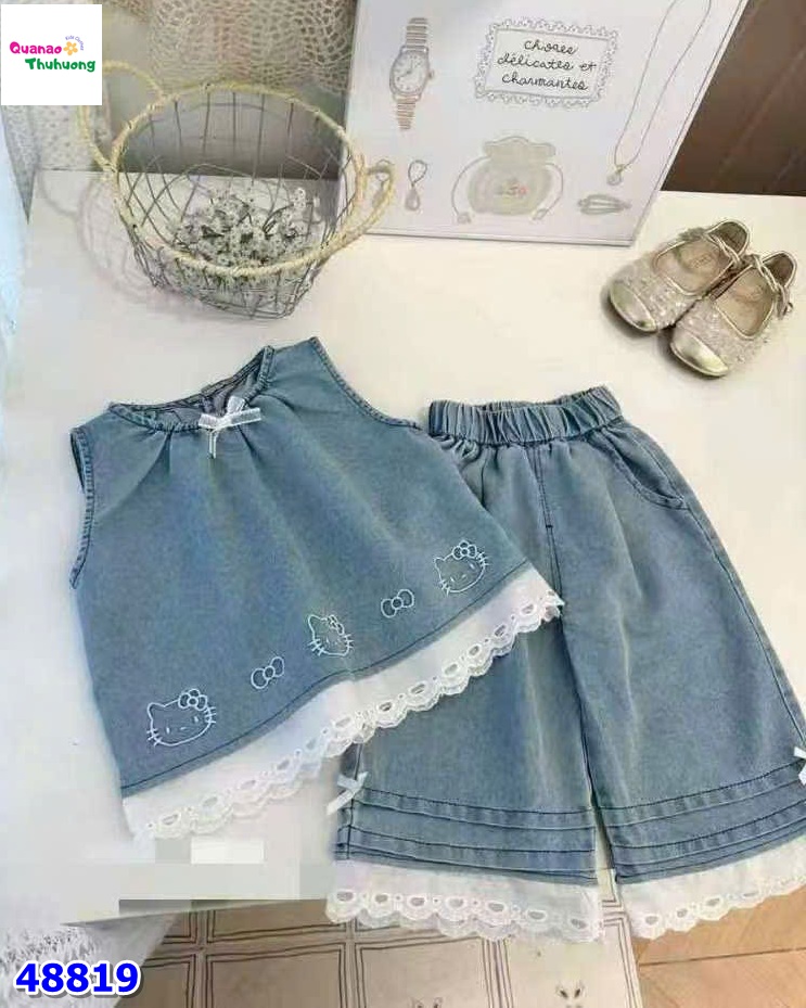 Set bộ xanh denim thêu Kitty