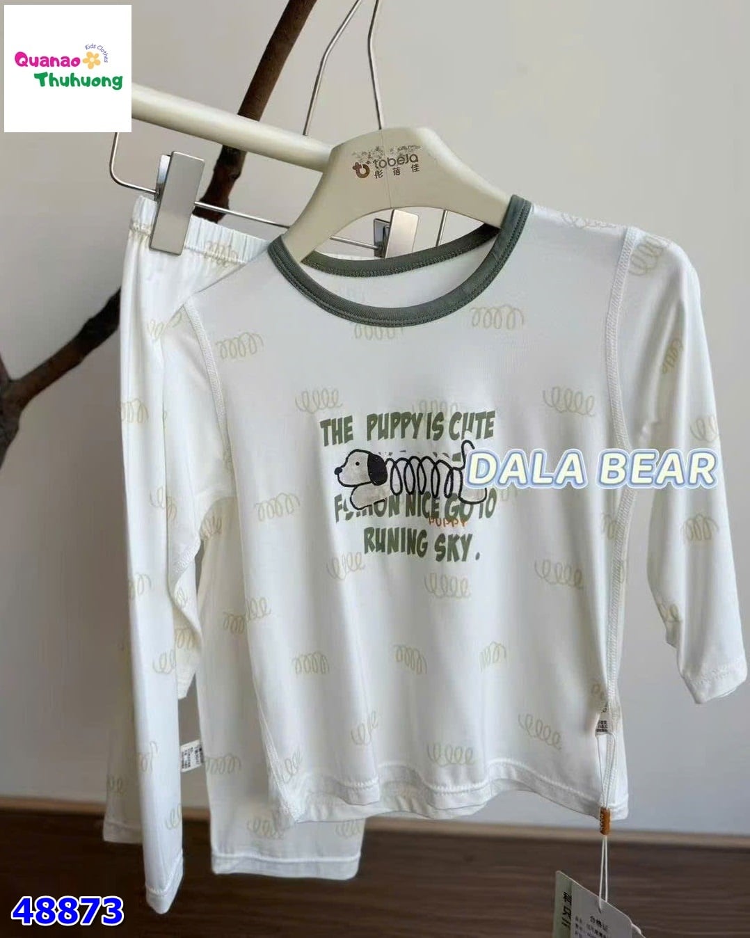 Bộ tencel Tobela trắng Puppy is cute