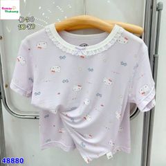 Bộ Tencel tím Kitty nơ đỏ