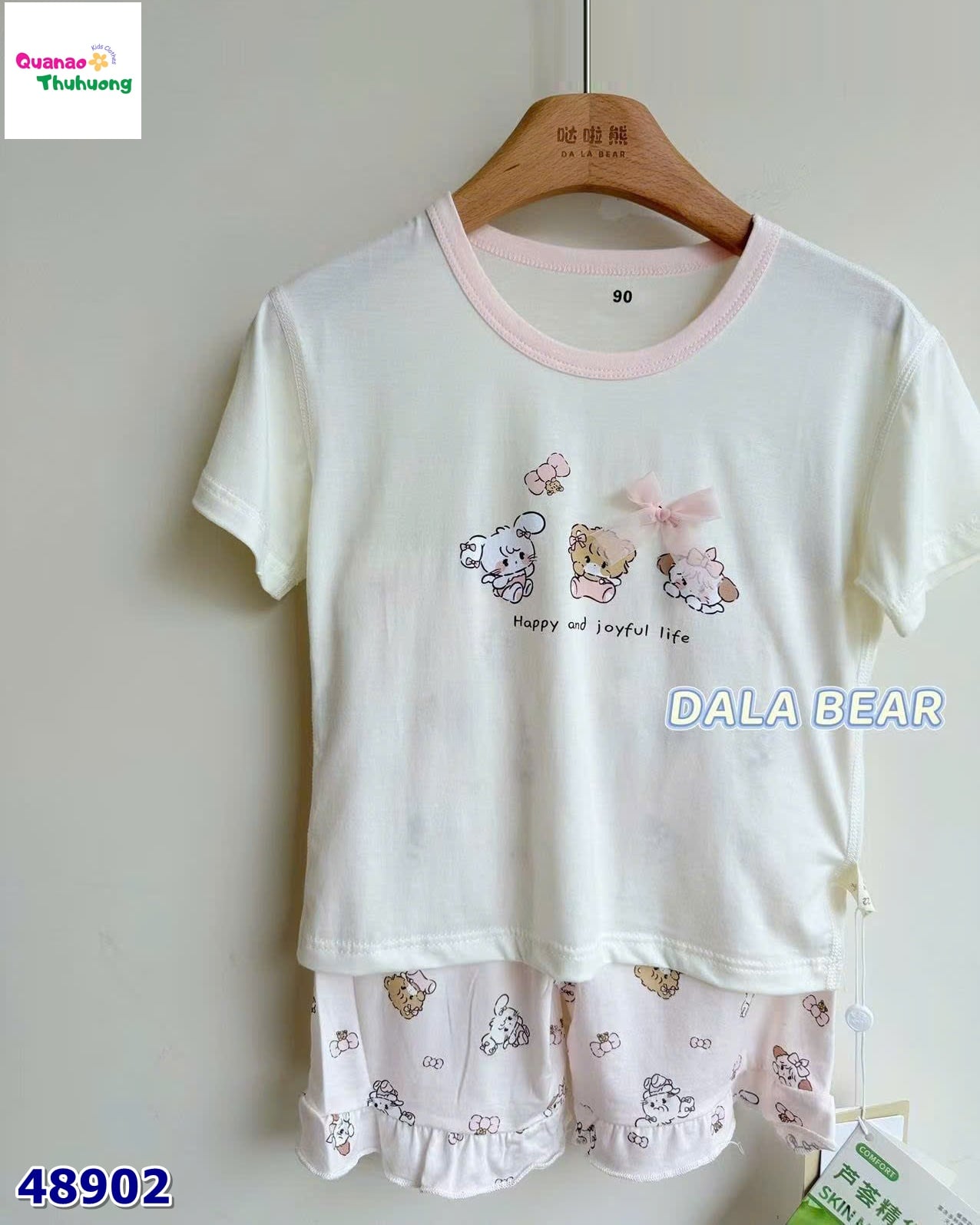 Bộ Tencel T kem thỏ đính nơ hồng