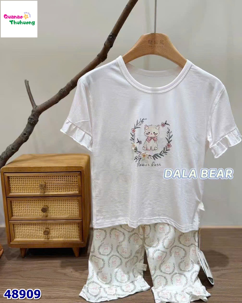 Bộ Tencel T lửng hồng mèo vòng hoa
