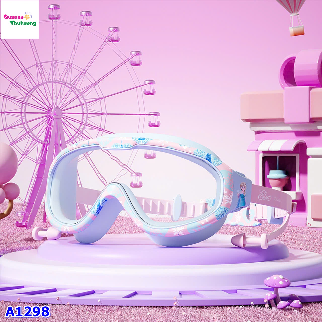 Kính bơi Yuke hồng viền hoạ tiết