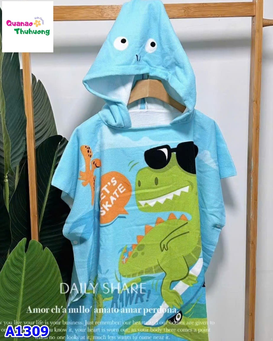 Khăn bơi khủng long xanh đeo kính