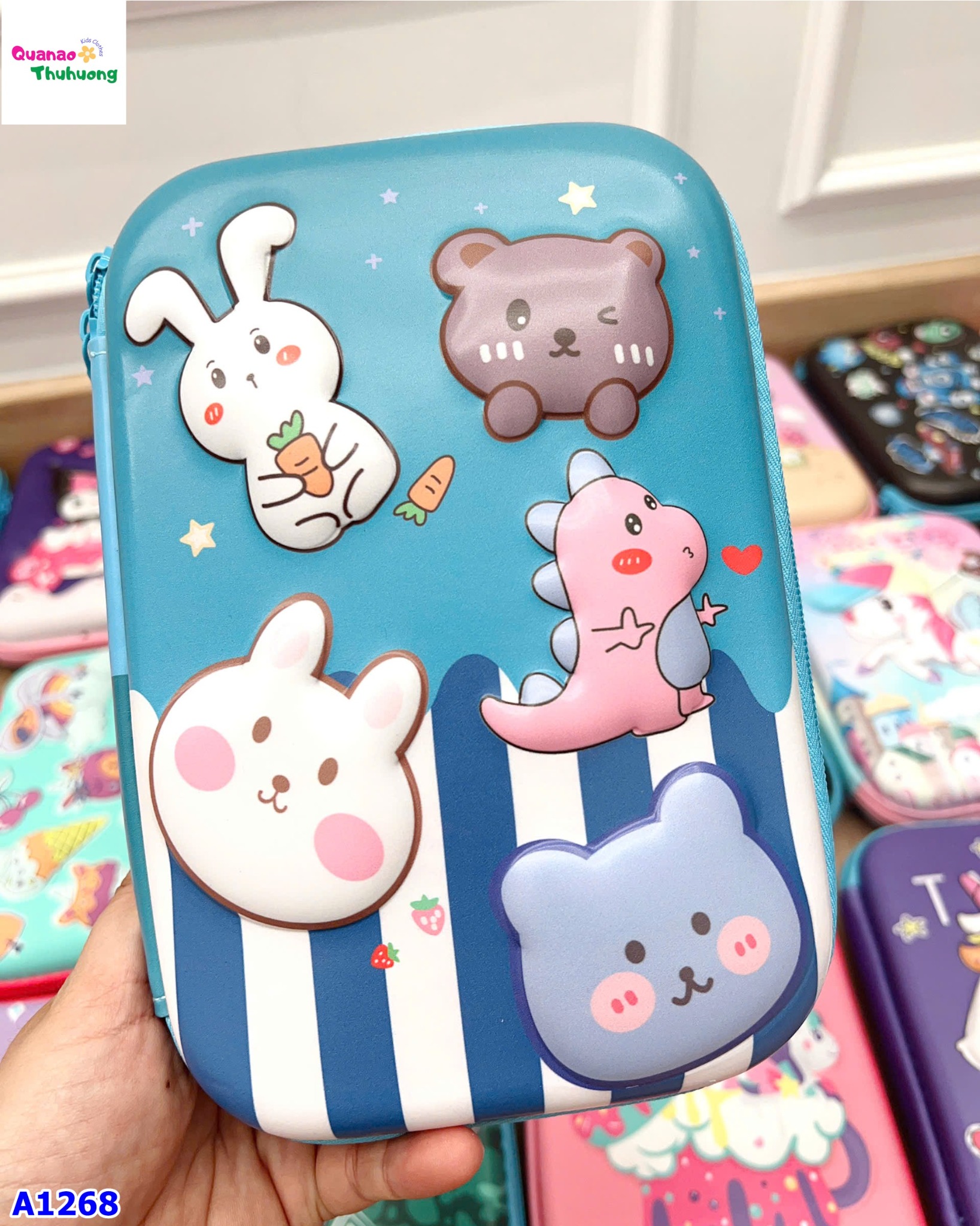 Hộp bút xanh dương thỏ gấu