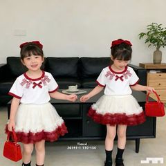 Set áo trắng nơ caro váy đỏ