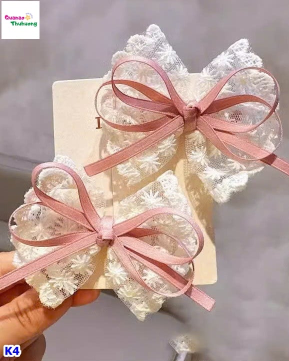 Kẹp tóc ren nơ hồng