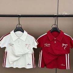Set váy polo đỏ nơ