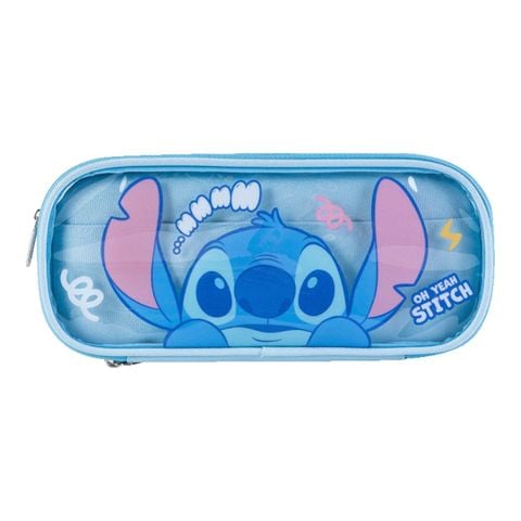 Hộp Bút Disney Stitch Hai Tầng Màu Xanh Cao Cấp - Bóp Đựng Bút A83150-W2 Trong Suốt Đựng Vừa Thước 20cm