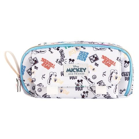 Hộp Bút Disney Mickey Màu Xanh Họa Tiết Comic - Bóp Đựng Bút Học Sinh Nhiều Ngăn Có Quai Cầm Tiện Lợi