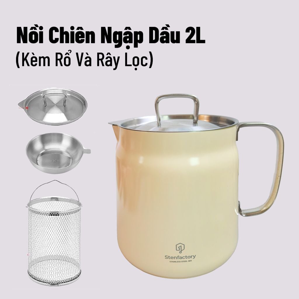 Nồi chiên inox tráng men đa năng 2L Sten Factory - FRY-GS2L