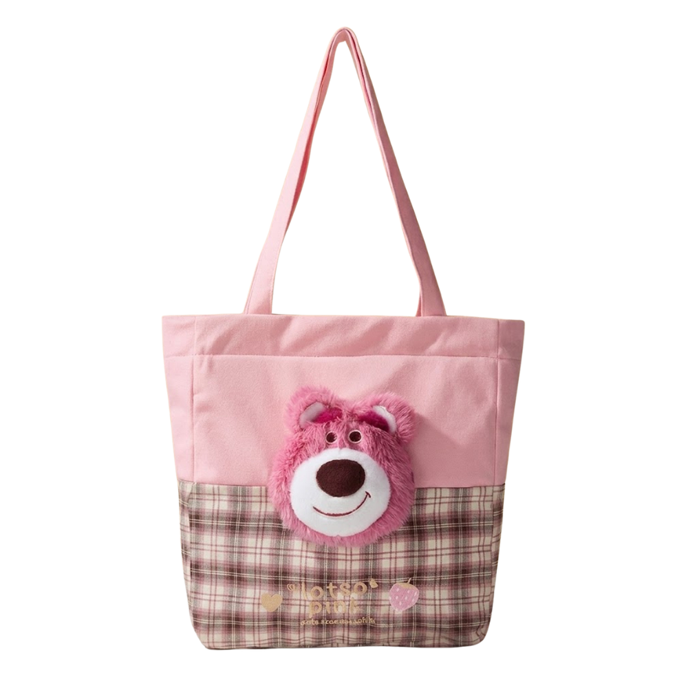 Túi xách thời trang Disney Gấu Lotso B22209-T3 Túi Tote Vải Canvas Phối Sọc Caro Đựng Đồ Đa Năng Cho Nữ