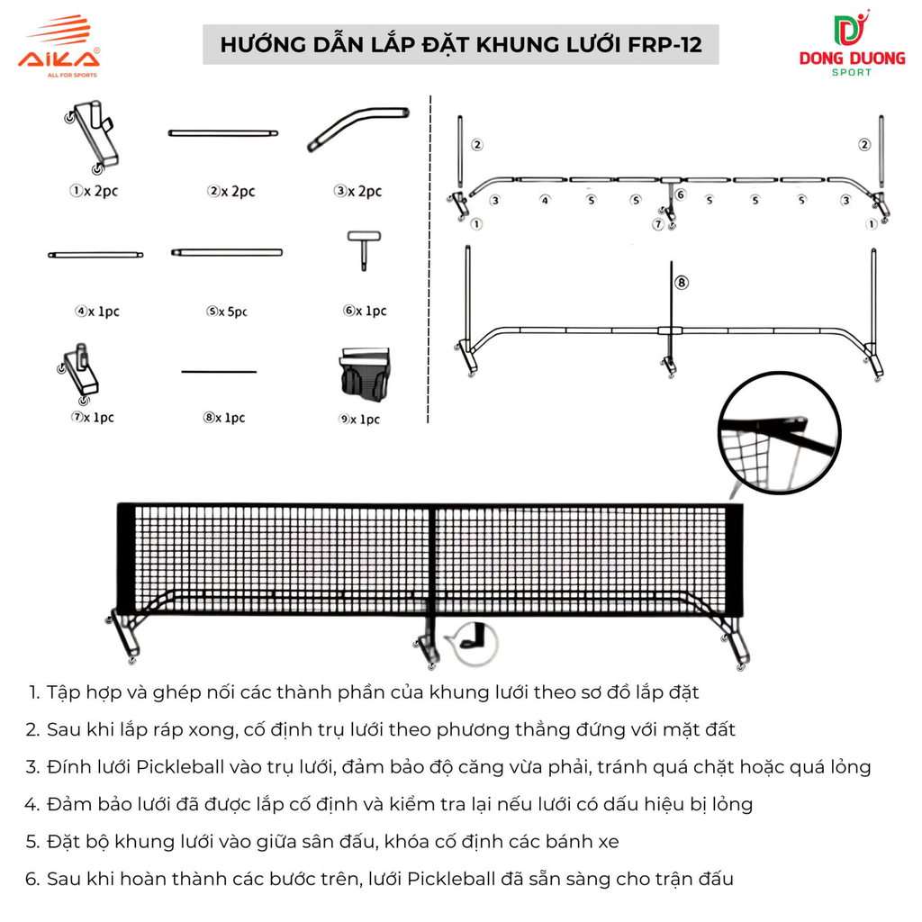 Bộ lưới kèm khung Pickleball Aika FRP-12