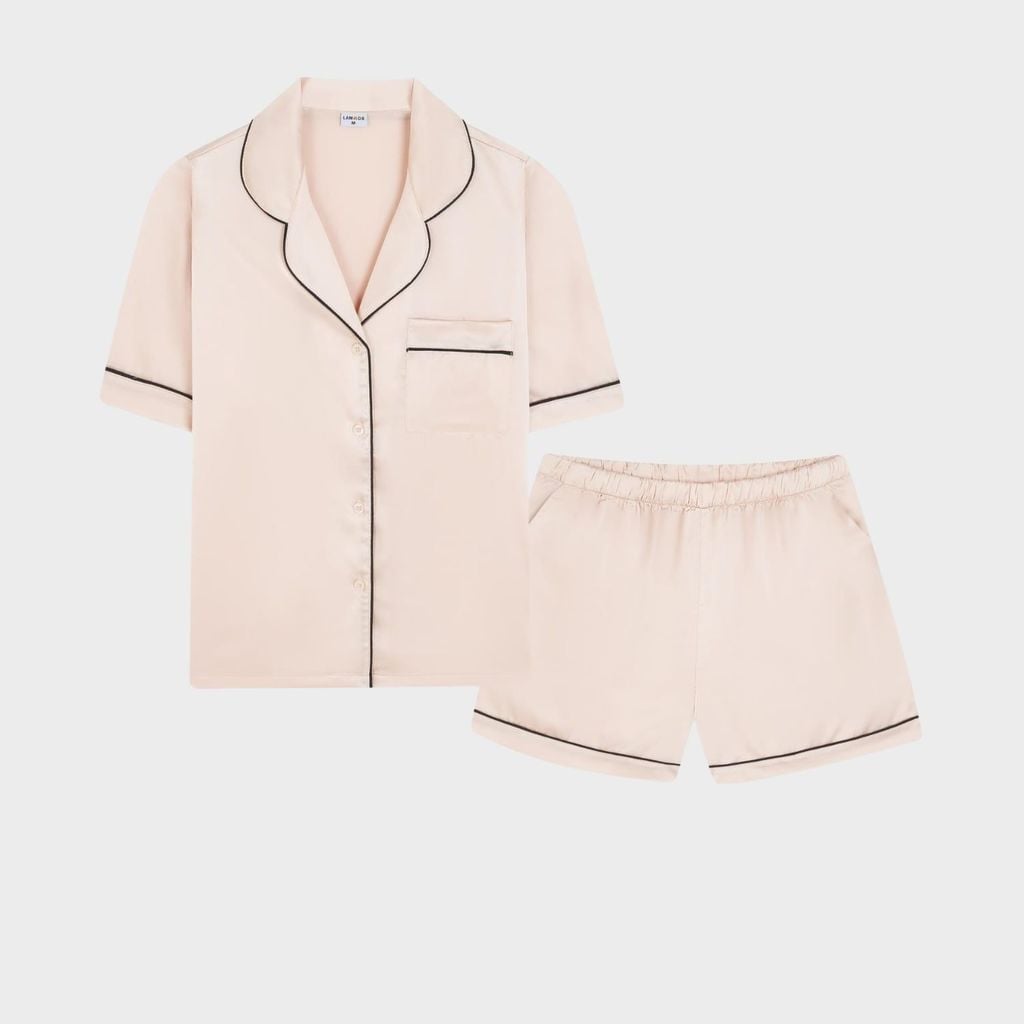 Bộ Đồ Nữ Lamode Pijama ngắn tay lụa satin mềm mát LST051MAH0